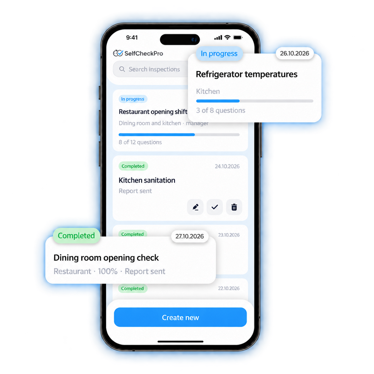SelfCheck Pro checklists for restaurant opening, kitchen sanitation and service quality